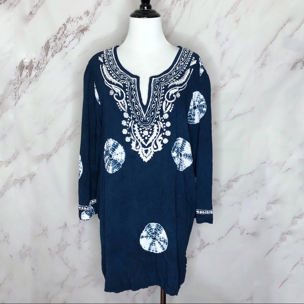 Krista Lee Navy Blue Newport Embroidered Tunic